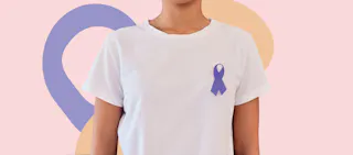 white shirt, purple ribbon