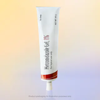Tube of Metronidalzole Gel 1% against gradient background