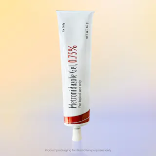 Tube of Metronidalzole Gel 0.75% against gradient background