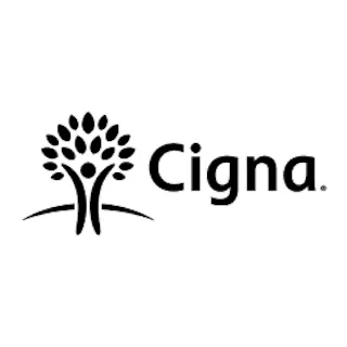 Black and white logo of Cigna, featuring a stylized tree with a human figure incorporated into the trunk, next to the company name in bold letters.