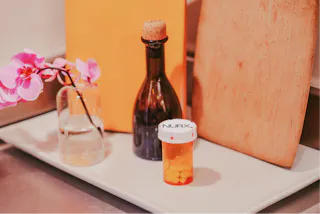 A prescription bottle labeled 