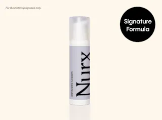A bottle of Nurx ReviveRX Cream is shown against a neutral background with a label reading 