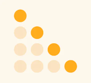 A grid of circles forming a triangle. The circles are in two colors: orange and light beige. Three orange circles form a diagonal from the top left to the bottom right.