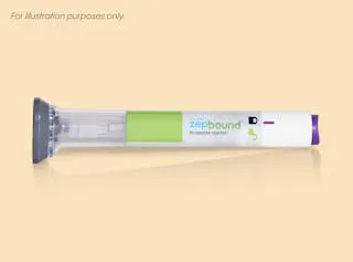 Zepbound injection pen against a yellow background