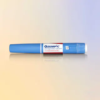 Ozempic GLP1 injectable pen against a gradient background